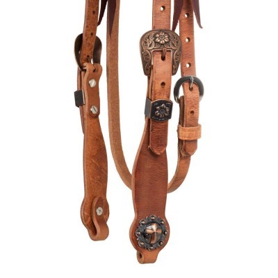 COPPER FLORAL BUCKLE WITH CROSS CONCHO WESTERN BRIDLE