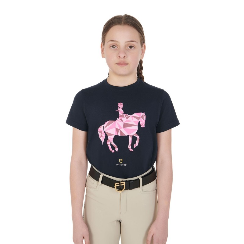 T-shirt bambina slim fit disegno dressage colorato