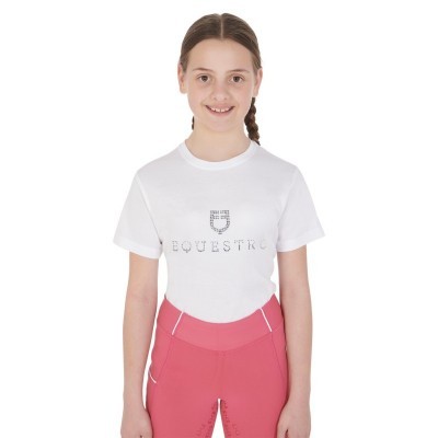 T-shirt bambina slim fit con stampa scritta glitter