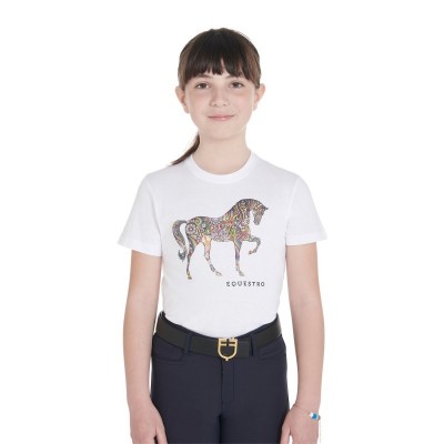 T-shirt bambini slim fit con silhouette cavallo floreale
