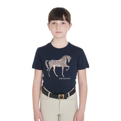 T-shirt bambini slim fit con silhouette cavallo floreale