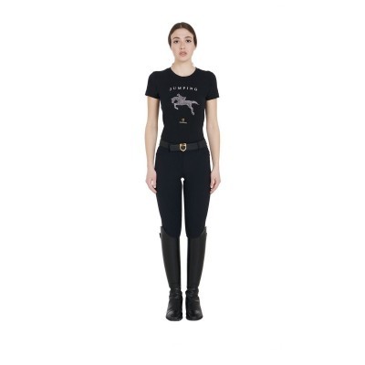 T-shirt donna slim fit disegno salto con strass