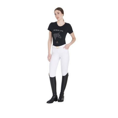 T-shirt donna slim fit horse life con strass