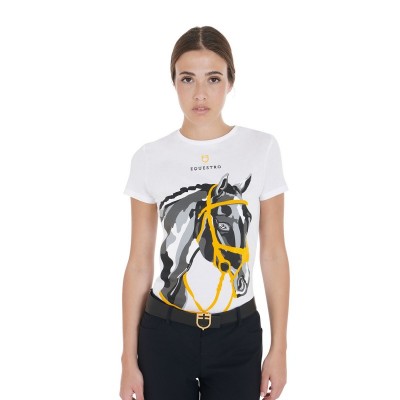T-shirt donna slim fit con stampa testa cavallo