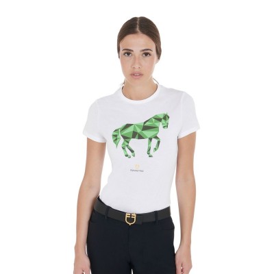 T-shirt donna slim fit con stampa cavallo colorato