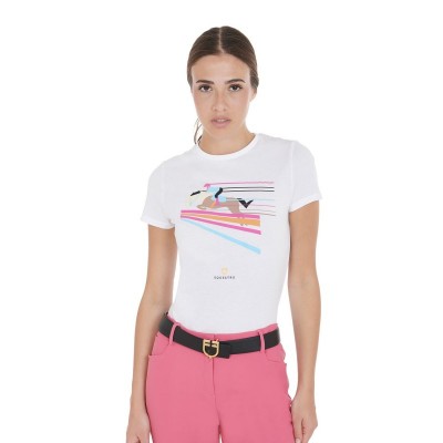T-shirt donna slim fit disegno salto colorato