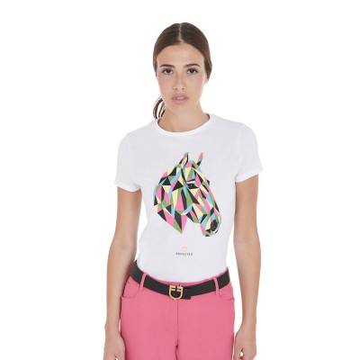 T-shirt donna slim fit testa cavallo multicolor