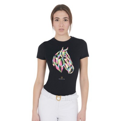 T-shirt donna slim fit testa cavallo multicolor