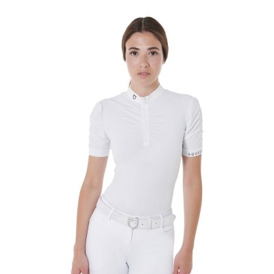 Polo donna slim fit da concorso con maniche arricciate