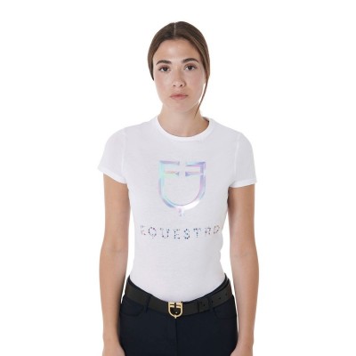 T-shirt donna slim fit stampa logo multicolore