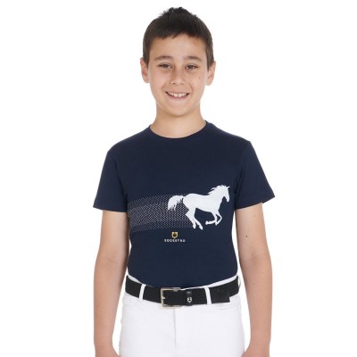 T-shirt bambino slim fit con stampa cavallo da corsa