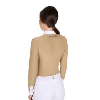 Polo donna slim fit con cotone plissettato