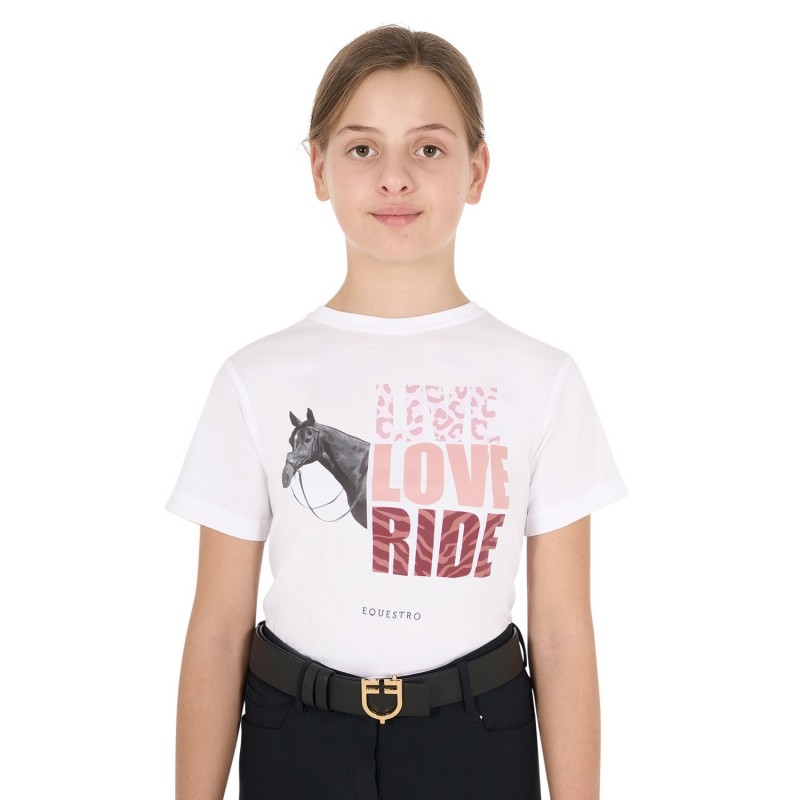 T-shirt da bambina in cotone Live Love Ride