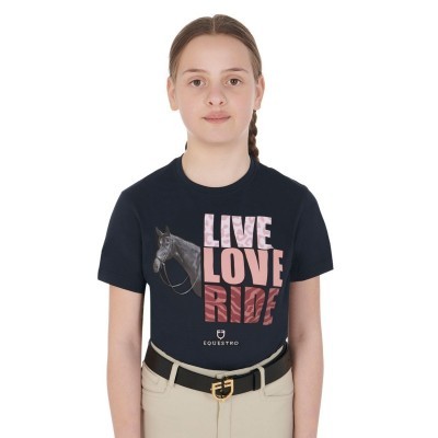 T-shirt da bambina in cotone Live Love Ride