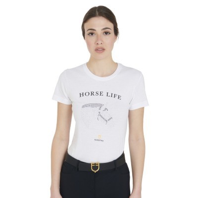 T-shirt donna slim fit horse life con strass