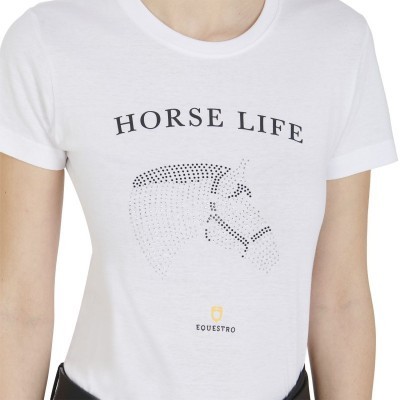 T-shirt donna slim fit horse life con strass