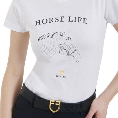 T-shirt donna slim fit horse life con strass